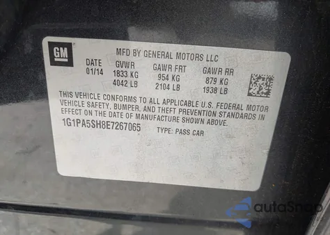 2014 Chevrolet Cruze Ls Auto z USA, uszkodzony, nr VIN 1G1PA5SH8E7267065